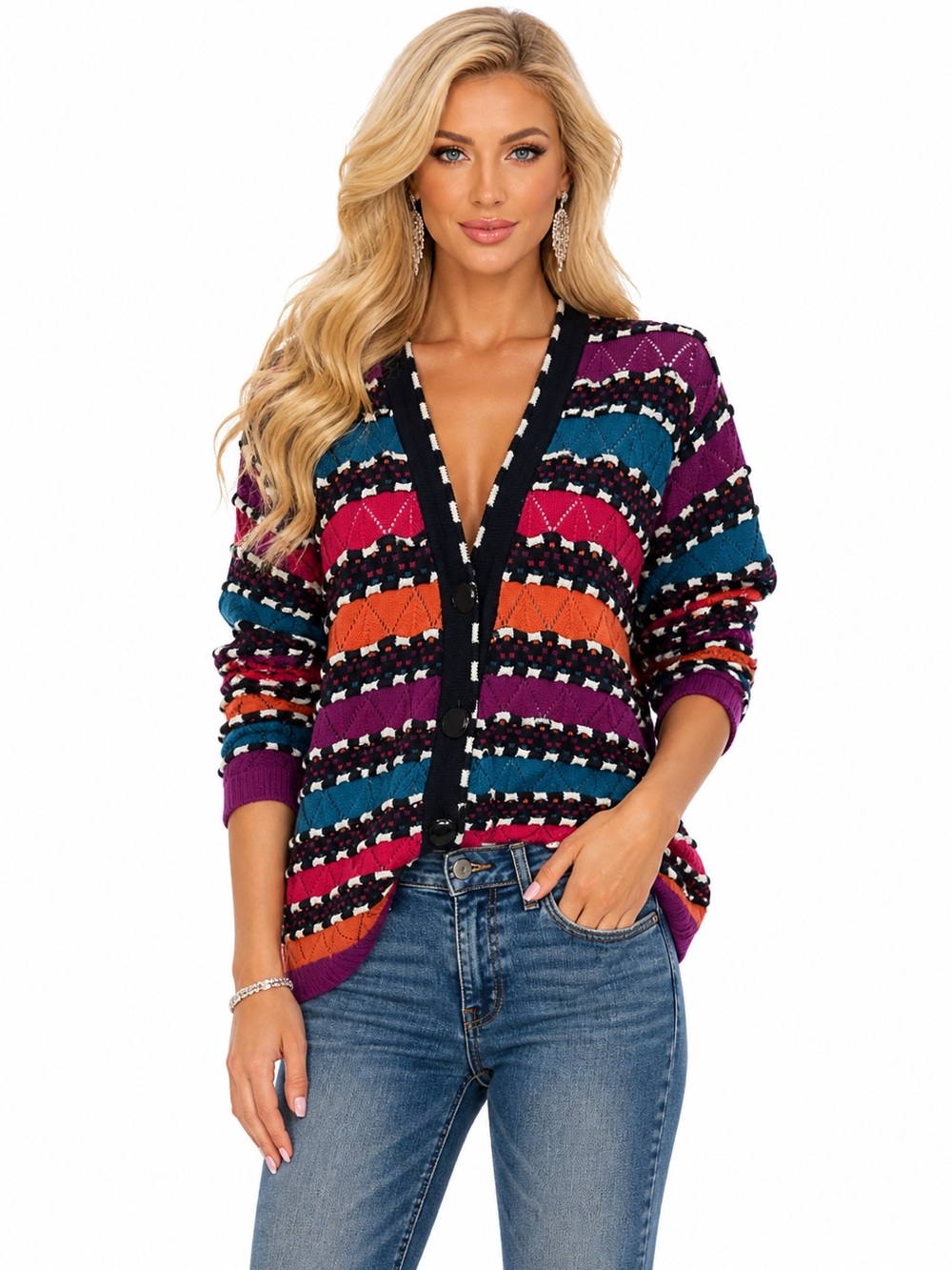 Nordstrom Cardigan Size Missing See Descrip Long Sleeve Multicolor 3 Button